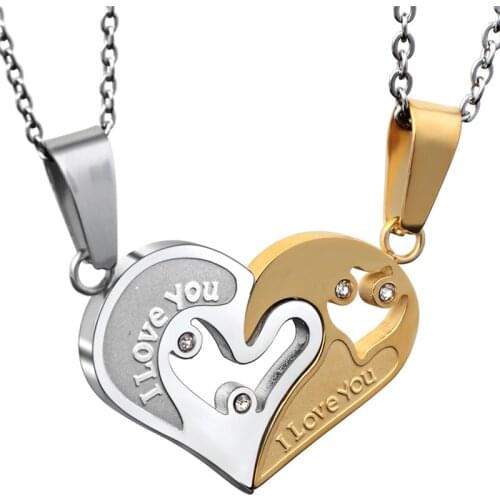 LETAPI New Fashion Blue Black Gold Color Stainless Steel Heart Pendant Necklaces for Men Women Wedding Couple Jewelry Gifts