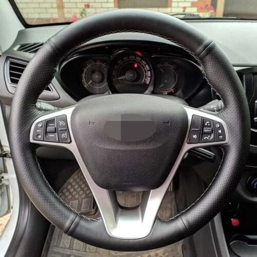 Hand-Stitched Soft Black Artificial Leather Car Steering Wheel Cover For Lada Vesta 2015 2016 2017 2018 2019 Xray 2015-2019 2020