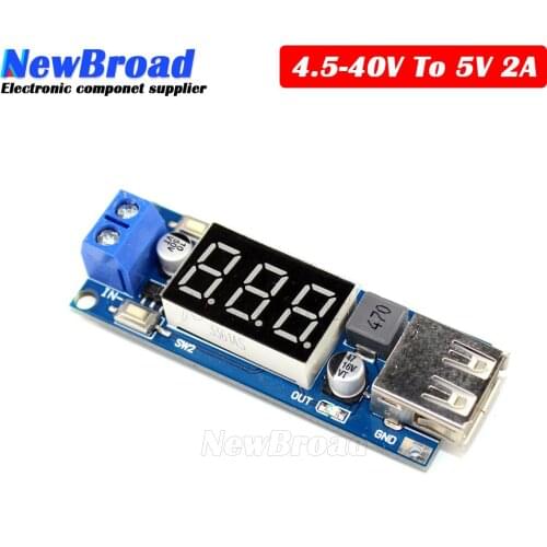 USB CAR Charger LED Step Down Buck Converter Voltmeter Module Low Power DC 4.5-40V To 5V 2A High Efficiency Low Ripple Board