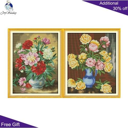 Joy Sunday The Peony Vase H385(2) H386(3) 14CT 11CT Counted Stamped Beautiful Flowers Home Decor Needlework Cross Stitch kits