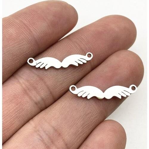 Vintage Wings Necklace Connector 10pcs Stainless steel Bright Silver Feather Connect Necklace Diy Jewelry Make Finding