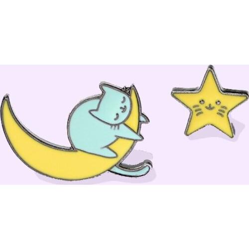 Yellow Star moon Enamel pin Cute Popular Brooch Bag Clothes Lapel Pin Sasha Away Badge Cartoon Jewelry Gift For Boys and Girls