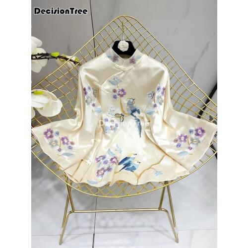 2021 women chinese style jacket tops qipao coat women satin floral embroidery blouse traditional chinese qipao coat outerwear