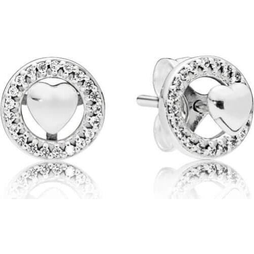 925 Sterling Silver Pan Earring Two-in-one Forever Heart With Crystal Studs Earring For Women Wedding Fashion Jewelry