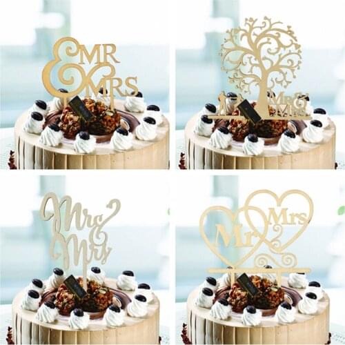 1Pcs Hollow Letter Love Just Married Mr&Mrs Cake Topper Bride and Groom Wooden Wedding Cake Topper For Wedding Party Supplies