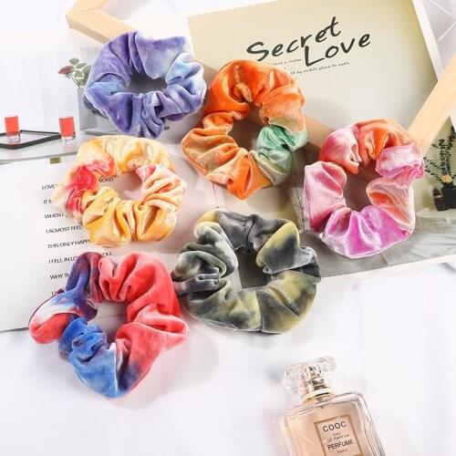 1Pcs Simple Tie dye Elastic Hair Rope Velvet Patchwork Loop Rainbow Ponytail Floral Scrunchies For Women Hair Accesorios