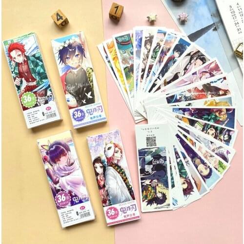 36PCS Creative Bookmark Student Stationery Small Gift Prize Ghost Slayer Anime Bookmark Postcard