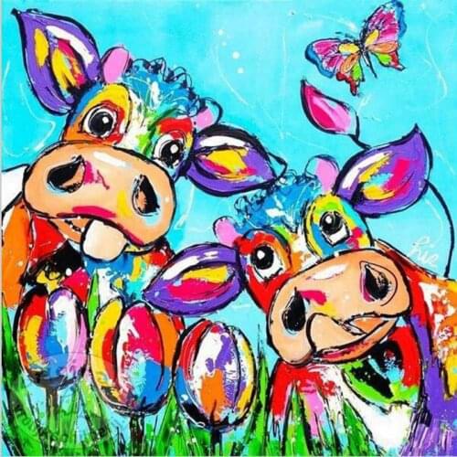 5d diy diamond painting color cow cartoon picture full square diamond embroidery 3d full round drill wall sticker
