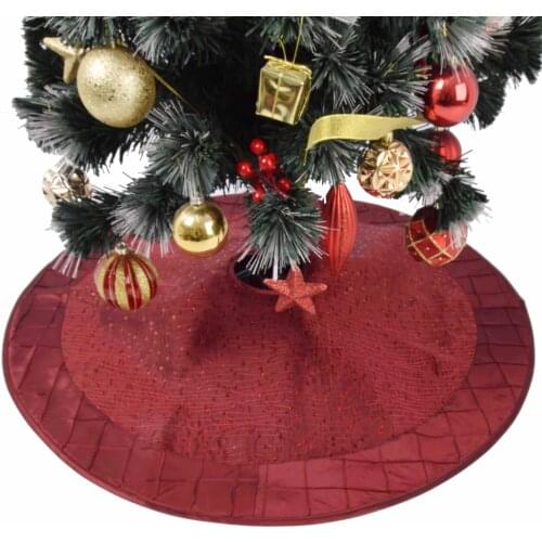 Free shipping Glitter Sparkle Sequin body Pintuck Border Extra Large 50" deluxe Christmas Tree Skirt-Burgundy P2599