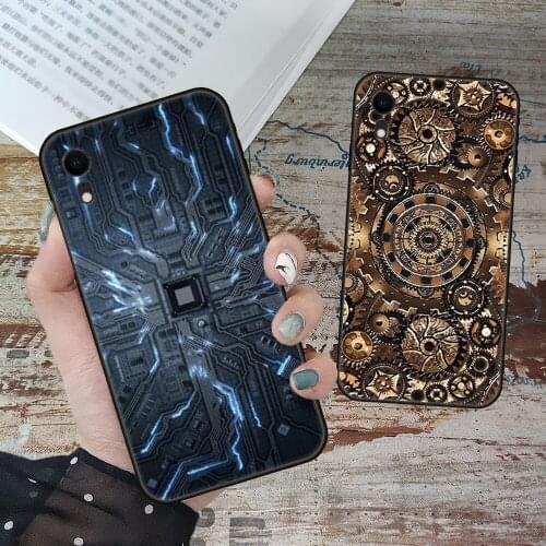 For iPhone 11 12 8 Plus Mini Pro X XR XS Max 4 5 7 6 6S 8 SE Phone Case Black Cover Waterproof circuit board Electric Style