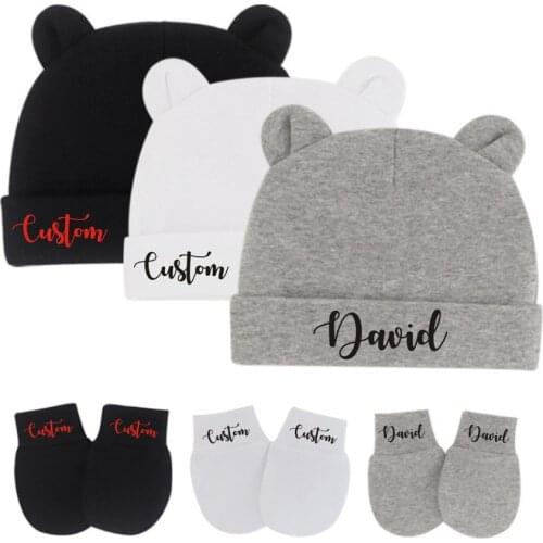 Custom Baby Suit, Baby Cap Anti-Scratch Gloves Set, Personalized Baby Name Hat Gloves, Baby Shower Baptism Gifts