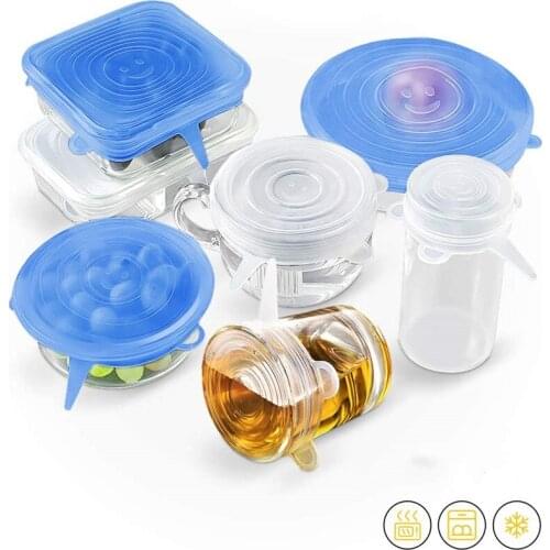 6pcs Silicone Stretch Lids Flexible Reusable Lids Food Cover Bow Lids Caps Wrap Seal Fresh Keeping Cookware Kitchen Accessories