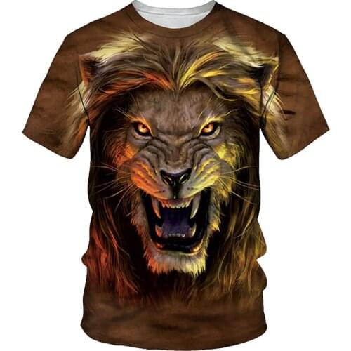 3D Ferocious Lion Print T-shirt Men 2021 Fashion Summer New O Neck Short Sleeve Tees Tops 3D Style Male Clothes Casual T-shirts