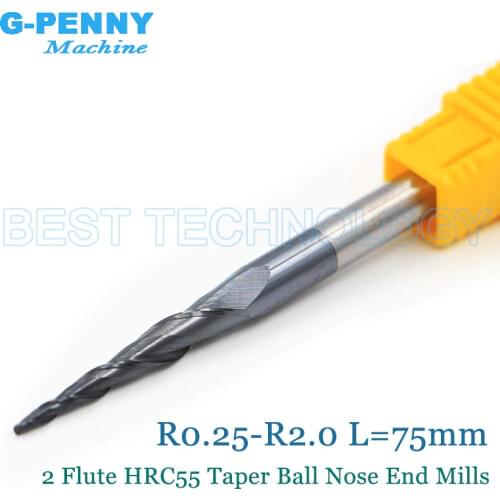 1pcs-R0.25 R0.5 R0.75 R1.0 R1.5 R2.0 CNC Tungsten solid carbide Coated Tapered Ball Nose End Mills Taper cone milling cutter