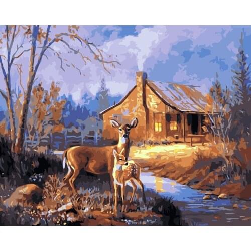 MaHuaf-i430 DIY oil painting by numbers animal deers hand painted coloring by numbers on canvas wall art painting for home decor