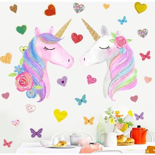 Cute Unicorn Wall Stickers Cartoon Home Decor Sticker Colorful Unicorn 3D Art Wall Decals For Baby Bedroom Nersary Wall Decor