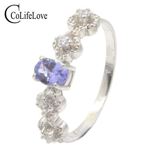 Fashion silver tanzanite ring with small flowers 0.5 ct natural VS grade tanzanite ring 925 silver tanzanite jewelry for wedding