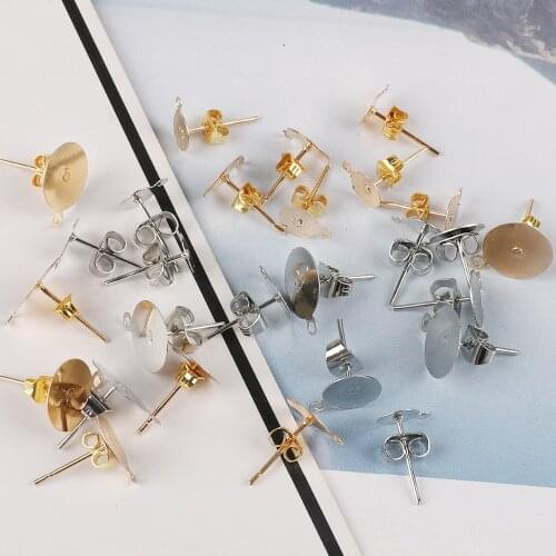 Fashion Design 100Pcs Gold/Rhodium Metal Stud Earring Blank Base With Stopper Fit For DIY Jewelry Earring