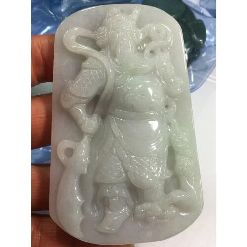 Natural 7A Myanmar jade Hand-Carved guan gong white green jade pendant jade necklace men pendants jewelry jade necklaces