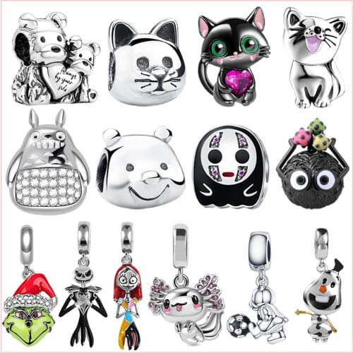 New 925 Sterling Silver Bow Doll Totoro Beads Charm Fit Original Pandora Bracelet Women DIY Jewelry Making Gift For Halloween