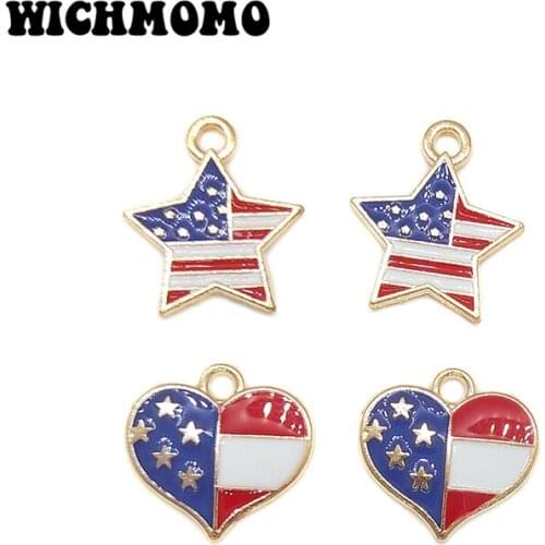 New 10pcs 15*18MM Zinc Alloy Stars heart American Flag Drop Oil Plated Charms Pendants DIY Jewelry Earring Bracelet Accessories