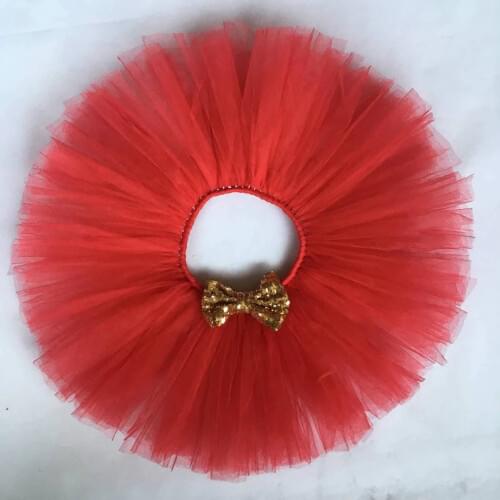 Hot Girls Red Tutu Skirt Infant Toddler Baby Fluffy Tulle Pettiskirt Ballet Tutu with Gold Sequin Bow Kids Birthday Party Skirts