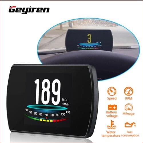 GEYIREN Smart Display P12 HUD 4.3inch Screen obd2 Heads Up Display 9 Display Security System Overspeed Warning Fuel Consumption