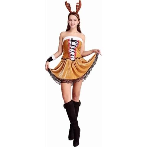 Drop Shipping Strapless Backless Party Women Santa Dresses Lace Detail ML8065 Reindeer Animal Sexy Christmas Costumes Cosplay