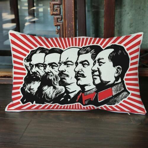Retro Red Revolution Communist Leaders Chairman MAO Lenin Rectangle Waist Throw Pillow Case Home Decorative Cushion Cover 30x50