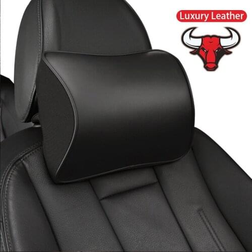 Genuine Leather Car Neck Pillow Set Memory Foam Auto Rear Seat Back badge logo Headrest Lumbar Supports For Audi A4l/A6l/Q3/Q5L