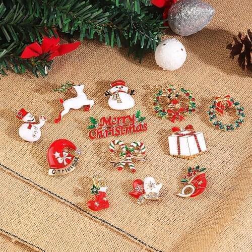 Merry Christmas Brooches Pins Cute Santa Claus Hat gloves Bells Socks Donuts Candy Enamel Pin Badges Brooch Women Xmas Gift