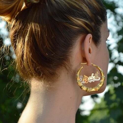 Personalized Name Hoop Earring 18k Gold Plated Custom Double Color Earrings Statement Earring Hoops Gift for Women Girls