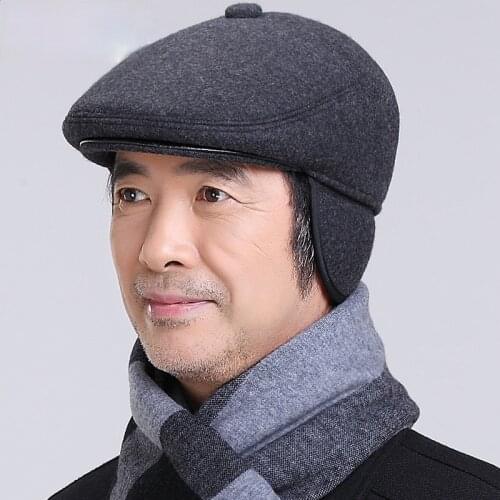 Middle-aged and Elderly Hats Winter Mens Cold-proof and Warm Ear Protection Wool Cap Military Cap Old Man Dad Hat