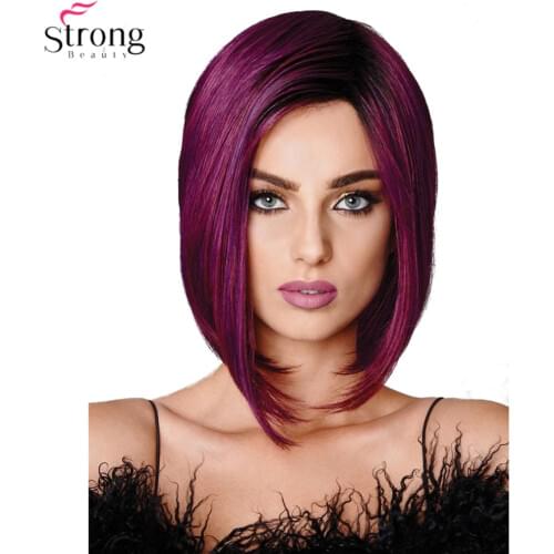 StrongBeauty Womens Wig Synthetic Hair Burgundy Purple Medium Bob Hairstyle Natural Wig