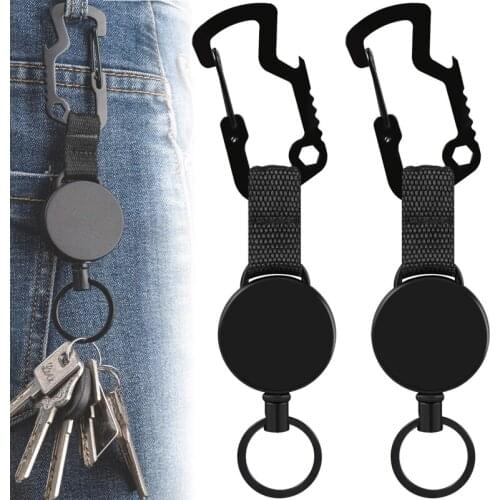 2PC Retractable Key Chain Anti-Lost Badge Reel Holder Tactical Telescopic Keychain with Steel Wire Rope Outdoor Camping