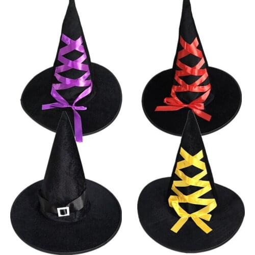 Adult Witch Hats Masquerade Ribbon Wizard Hat Cosplay Halloween Costume Party Birthday Carnival Witches Top Hats
