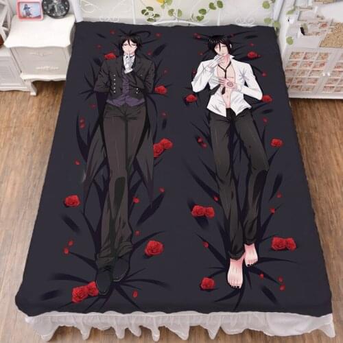 Japan Anime Black Butler Kuroshitsuji characters Sebastian Michaelis bed milk fiber sheet & flannel blanket summer quilt 150x200