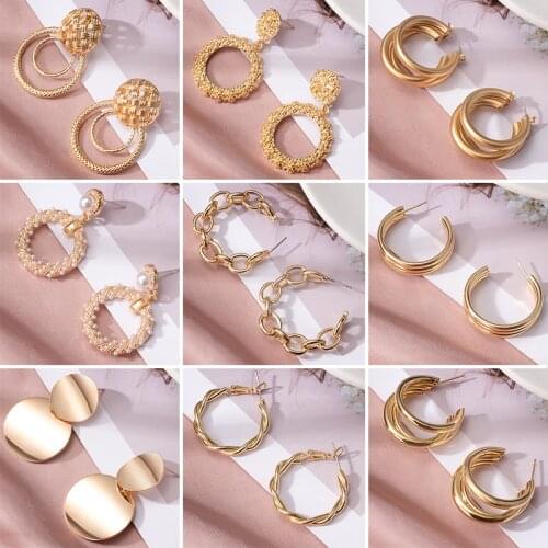 2020 New Gold Color Earrings For Women Fashion Hoop Earrings Stainless Steel Geometric Drop Statement Earrings Fashion Jewelry
