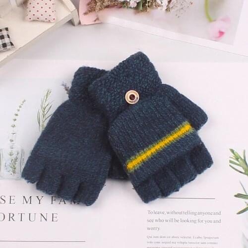 2020 Winter Big Childrens Gloves Fashion Half Finger Knit Gloveswinter Warm Striped Ab-yarn Boy Gloves Gant Unisex Windproof