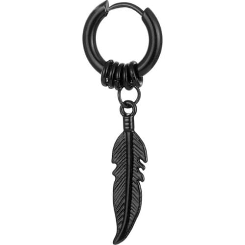 1 piece Fashion Cross feather Stud Earrings Punk Rock Style For Women men High Quality Stainless steel Hiphop Ear Jewelry