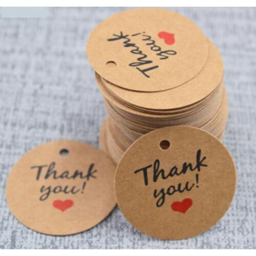 100PCS/ lot Kraft Paper Thank You Cards 3.5CM Round Wishing Bottle Tags Gift Crafts Wedding Decoration DIY Party Supplies