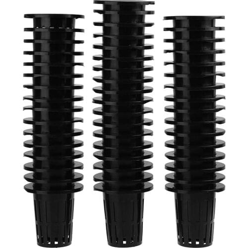 100 Pcs Black Plastic Slotted Mesh Net Plant Cups Pots Bucket Basket for Hydroponics/Aquaponics/Orchids 70MM