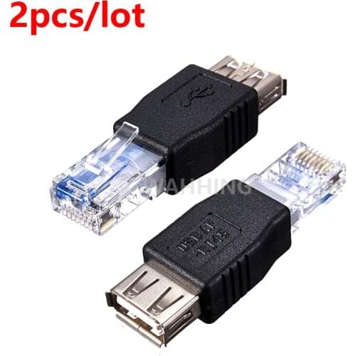 2pcs 8Pin RJ45 Male to USB Female Adapter Connector RJ45 Network Cable RJ45 Ethernet Converter Transverter Plug TR017