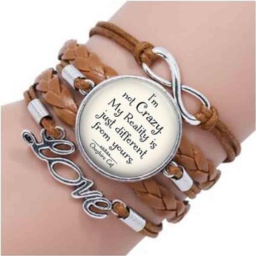 2017 I'm Not Crazy Cheshire Pendants Quote Alice In Wonderland Handmade Pendant necklace Glass Cabochon Jewelry Accessories