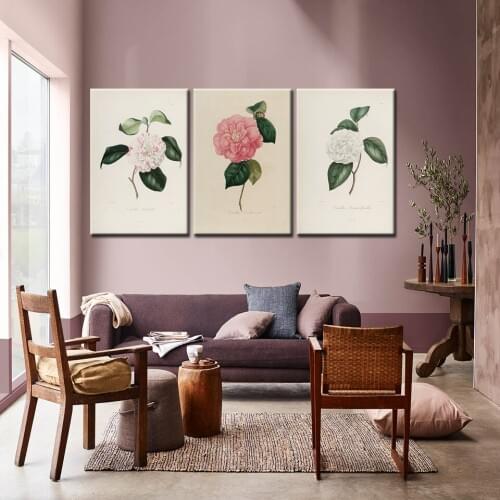 3 Panel HD Colorful Camellia flowers Nordic Simple Canvas Painting Flowers Posters and Prints Wall Pictures Drop Shipping