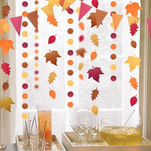 4m Autumn Leaves Maple Garland Thanksgiving Decorations Flag Banner Paper Circle String Garland Wall Fireplace Holiday Decor