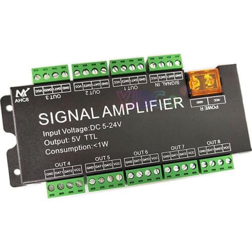 8-channel Pixels 5050 RGB LED Strip Light Amplifier DC5-24V Input,5V TTL signal Output,WS2811/WS2812B/1903 Lamp Tape Repeater
