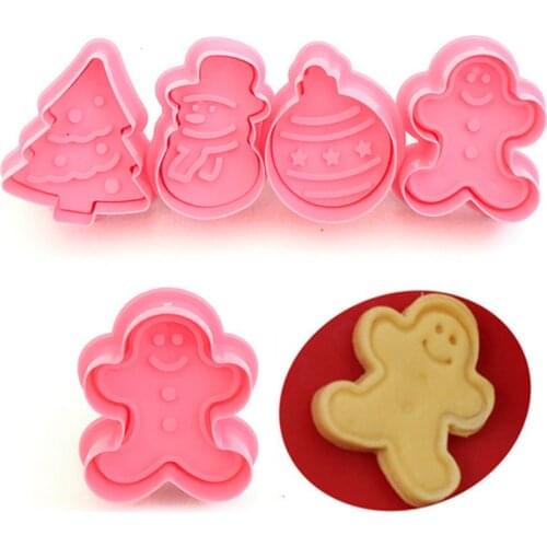 Behogar 4PCS Assorted Style Christmas Cookie Biscuit Fondant Cutters Molds Set with Ejector for Home Party Kitchen Baking