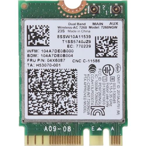 For In-tel 7260NGW 7260AC 2.4/5G BT4.0 FRU 04X6007 04W3806 WiFi Wireless Card for Thinkpad X250 x240 x240s x230s t440 w540 t540