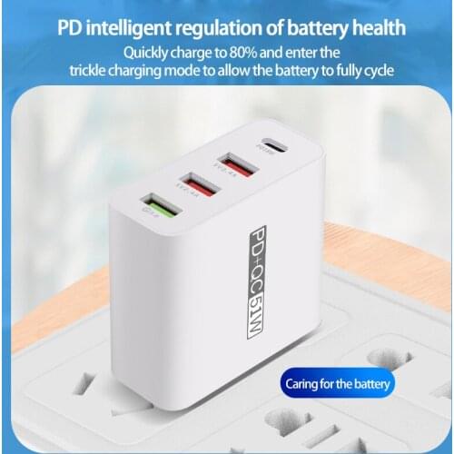 51WPD Quick Charger QC 3.0 Fast Charing 4 Port USB Adapter For Phone Samsung Tablet Electronic EU US AU UK Plug Fast Wall Charge